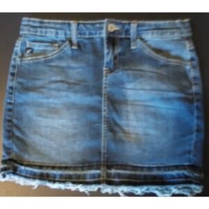 Women's Kancan Distressed‎ Raw Hem Denim Skirt Size 26